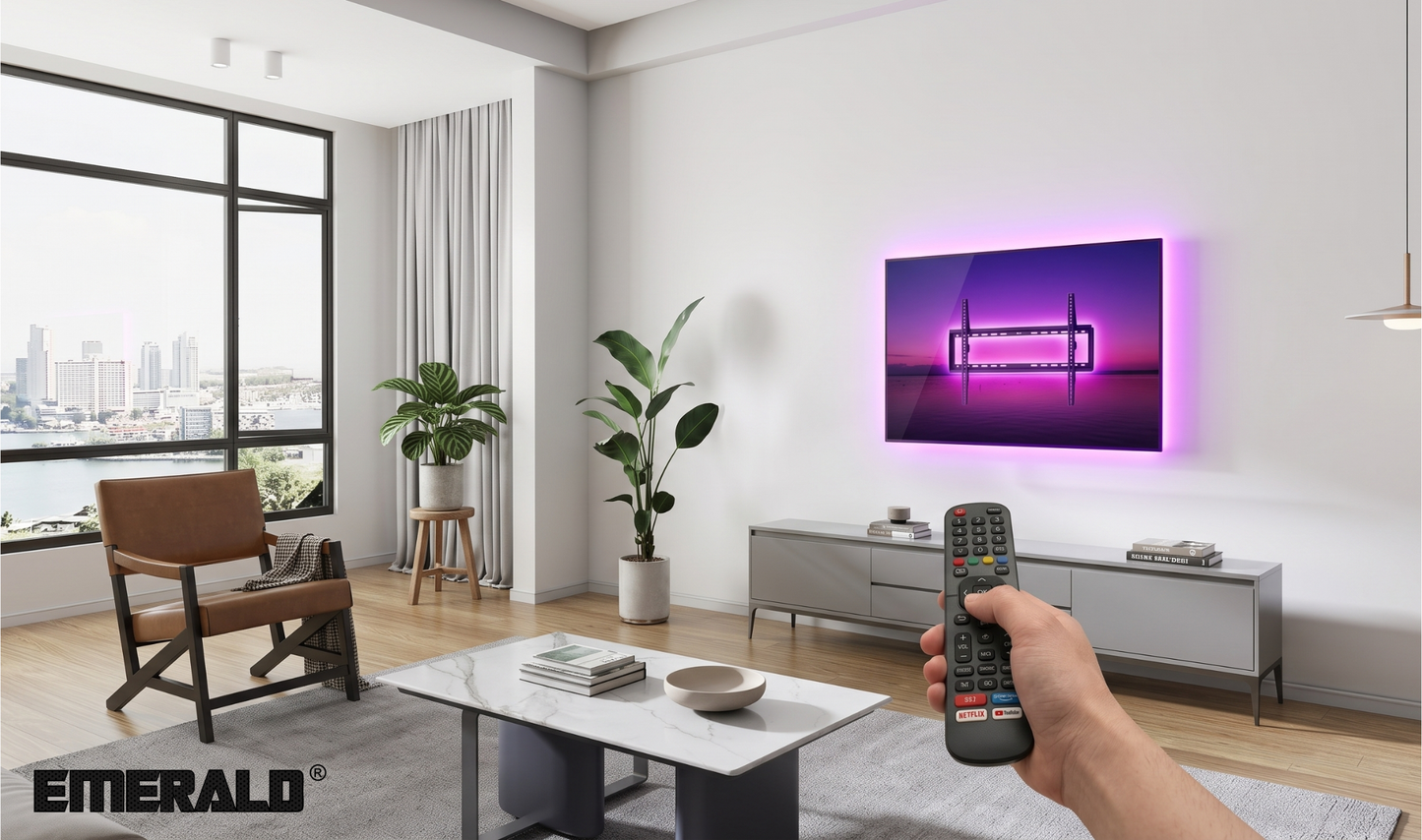 Emerald 32"-90" Fixed TV Wall Mount Kit with 10ft LED Strip Light and Universal TV Remote