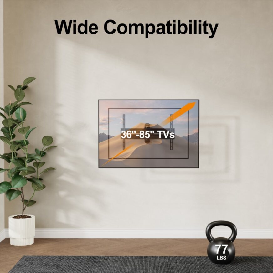 Brookstone Full Motion Wall Mount for 36"-85" TVs, Swivel, Tilt, Max 77 lbs