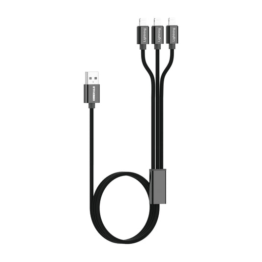 Emerald 6ft 3-in-1 Braided USB-A to Triple Lightning, Charging & Data Syncing Cable - Black