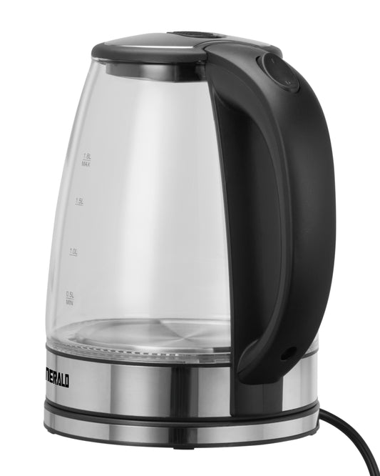 Emerald 1.8L Clear Glass Electric Kettle, Break Resistant, Rapid Boil, 1100W