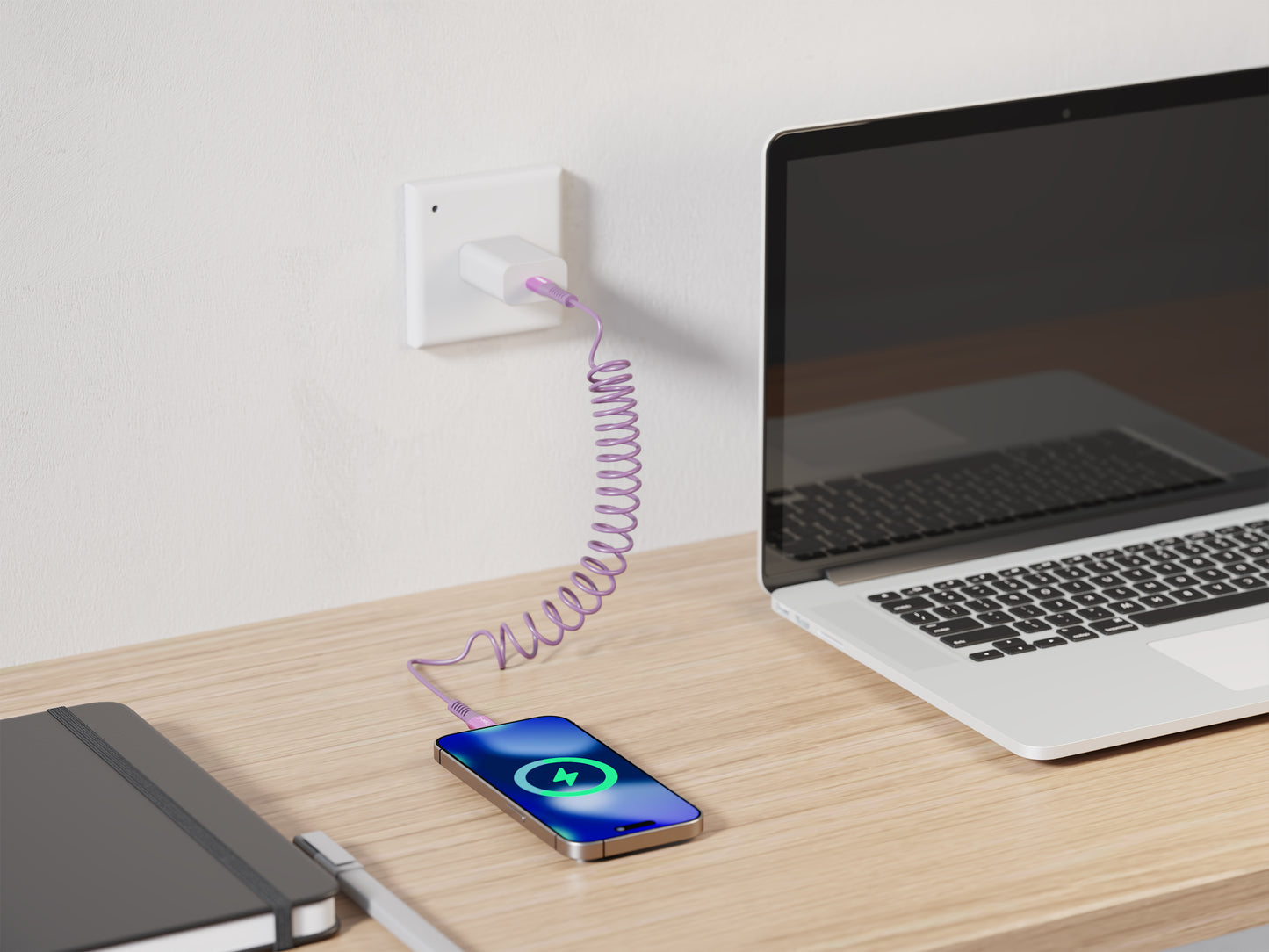 Emerald 4ft Coiled USB-C to USB-C Cable, Fast Charging & High-Speed Data Transfer