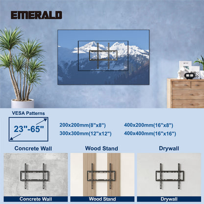 Emerald Ultra Slim Fixed Wall Mount for 23"–65" TVs, 0.81" Low Profile, VESA 200x200 to 400x400mm