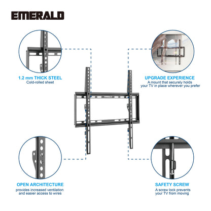 Emerald Ultra Slim Fixed Wall Mount for 23"–65" TVs, 0.81" Low Profile, VESA 200x200 to 400x400mm