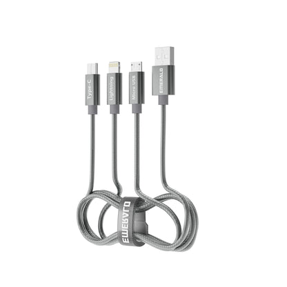 Emerald 6ft 3-in-1 Braided USB-A to Lightning, Type-C & Micro USB Fast Charging & Data Syncing Cable - Grey