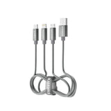 Emerald 6ft 3-in-1 Braided USB-A to Lightning, Type-C & Micro USB Fast Charging & Data Syncing Cable - Grey