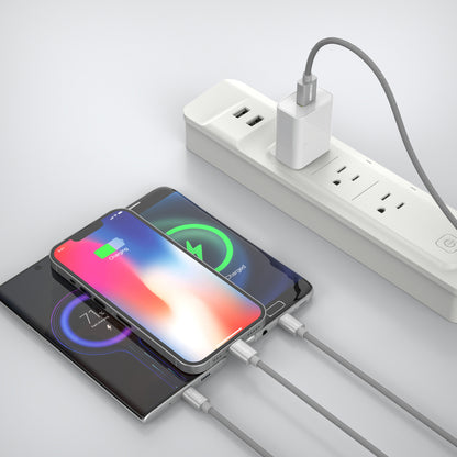 Emerald 6ft 3-in-1 Braided USB-A to Lightning, Type-C & Micro USB Fast Charging & Data Syncing Cable - Grey