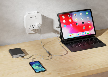 Emerald 6ft 3-in-1 Braided USB-A to Lightning, Type-C & Micro USB Fast Charging & Data Syncing Cable - Grey