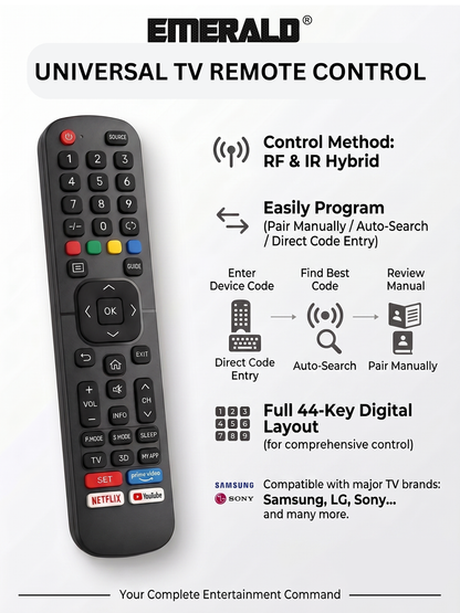 Emerald 32"-90" Fixed TV Wall Mount Kit with 10ft LED Strip Light and Universal TV Remote