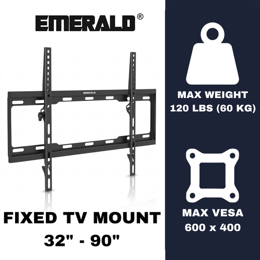Emerald 32"-90" Fixed TV Wall Mount Kit with 10ft LED Strip Light and Universal TV Remote