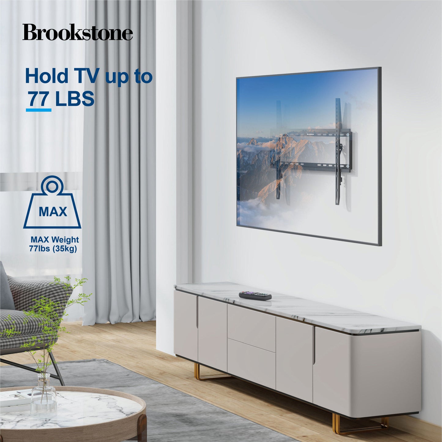 Brookstone Low Profile Fixed TV Wall Mount for 37"-86" TVs, Max 99 lbs, VESA 100x100 to 600x400mm