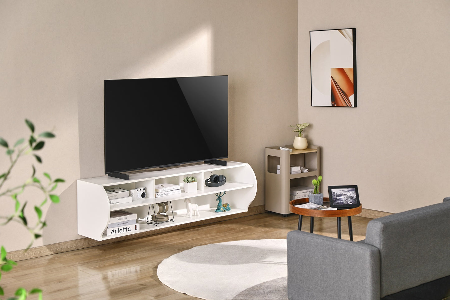Emerald Modern Wall Mounted Entertainment Center with Cable Management, 120 lbs Weight Capacity