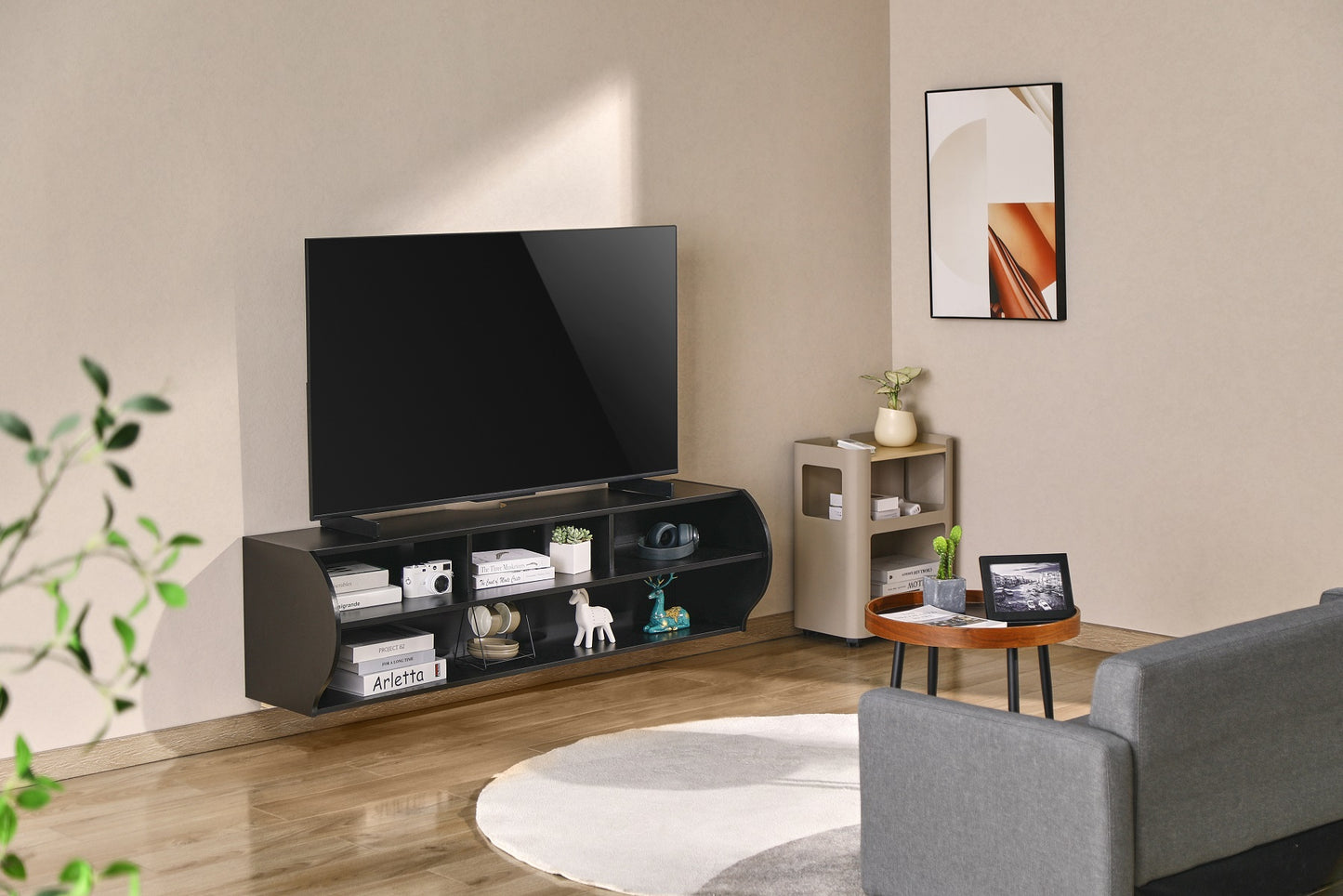 Emerald Modern Wall Mounted Entertainment Center with Cable Management, 120 lbs Weight Capacity