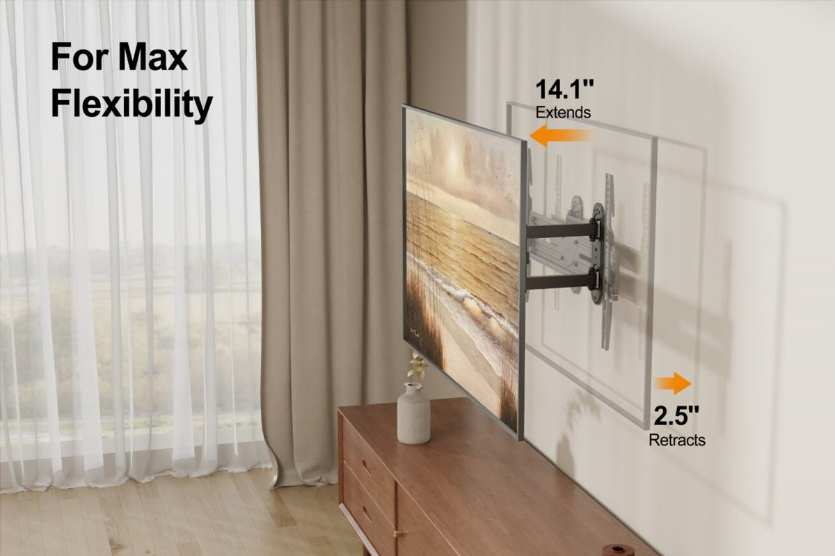 Brookstone Full Motion Wall Mount for 36"-85" TVs, Swivel, Tilt, Max 77 lbs