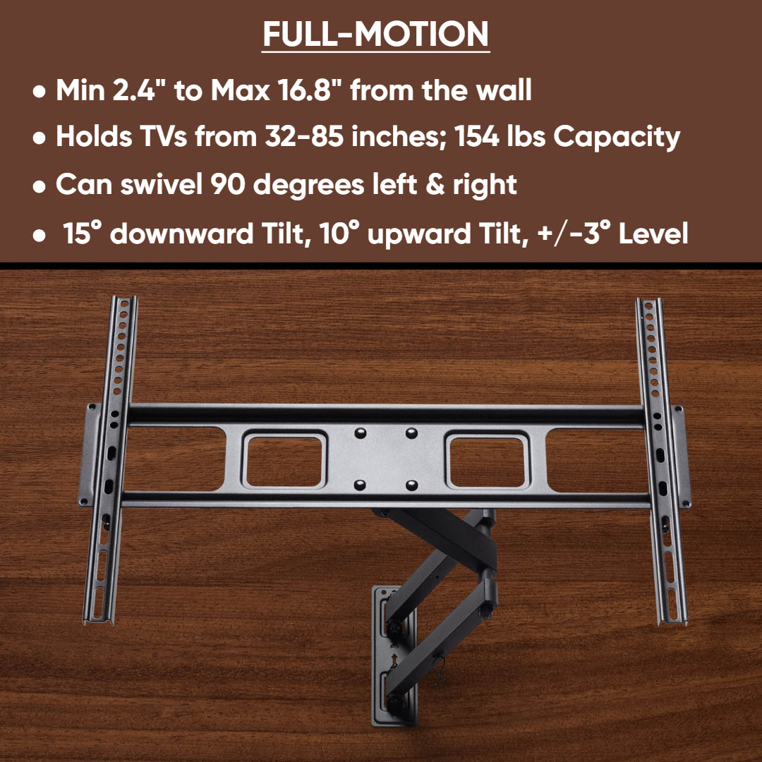 Rocky Full Motion Swivel & Tilt Wall Mount for 32"-85" TVs, Heavy Duty 154 lbs Capacity