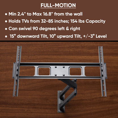 Rocky Full Motion Swivel & Tilt Wall Mount for 32"-85" TVs, Heavy Duty 154 lbs Capacity