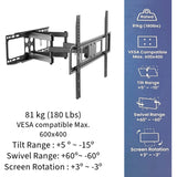 Emerald 32–85" Heavy Duty Full Motion TV Wall Mount Kit with 20ft LED Strip Light and Universal RF Remote