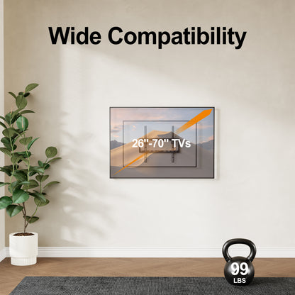 Rocky Tilt Wall Mount for 26"-70" TVs, Low Profile, Tilt, 99 lbs Capacity, VESA 200x200–400x400mm