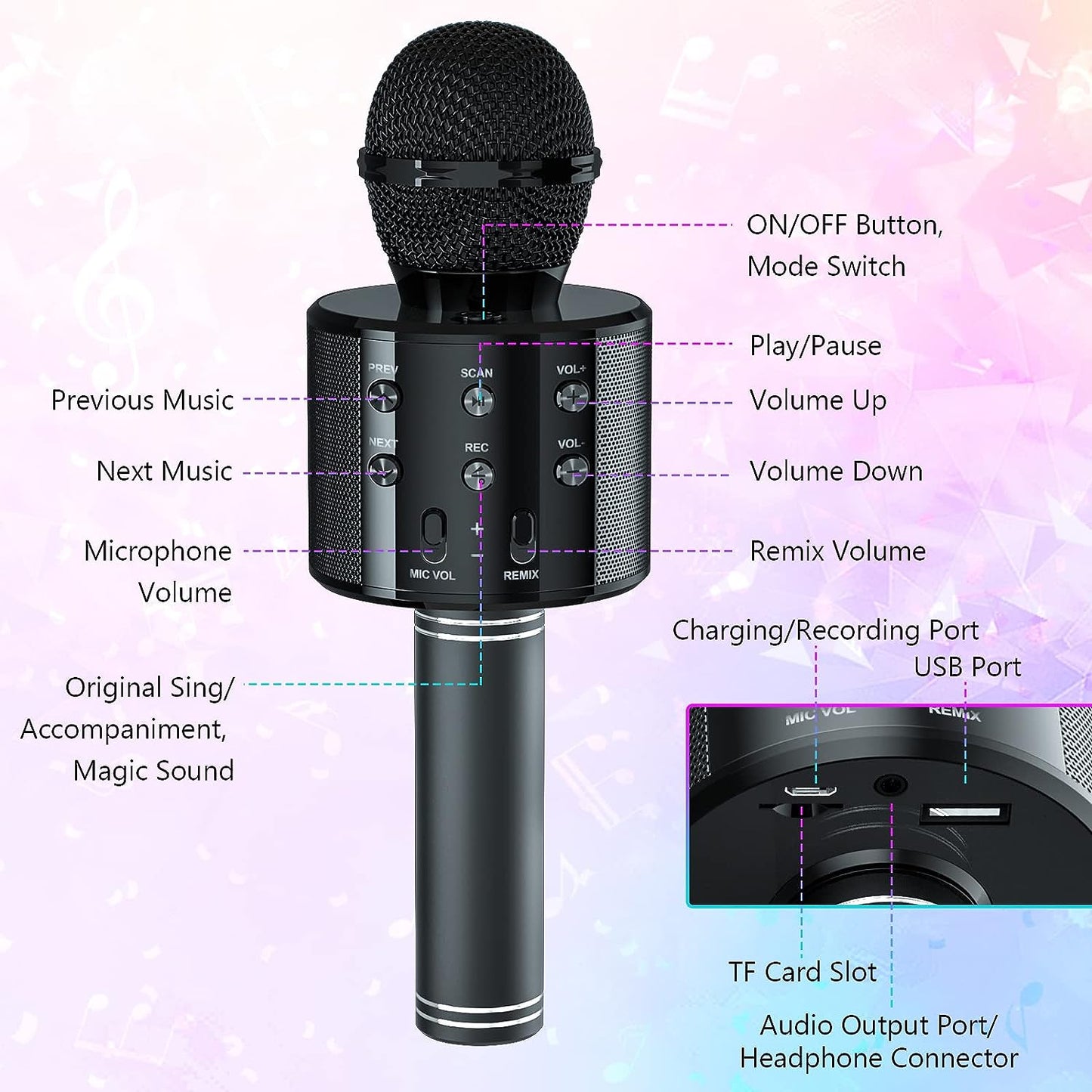 Bluetooth Karaoke Microphone With FM Radio