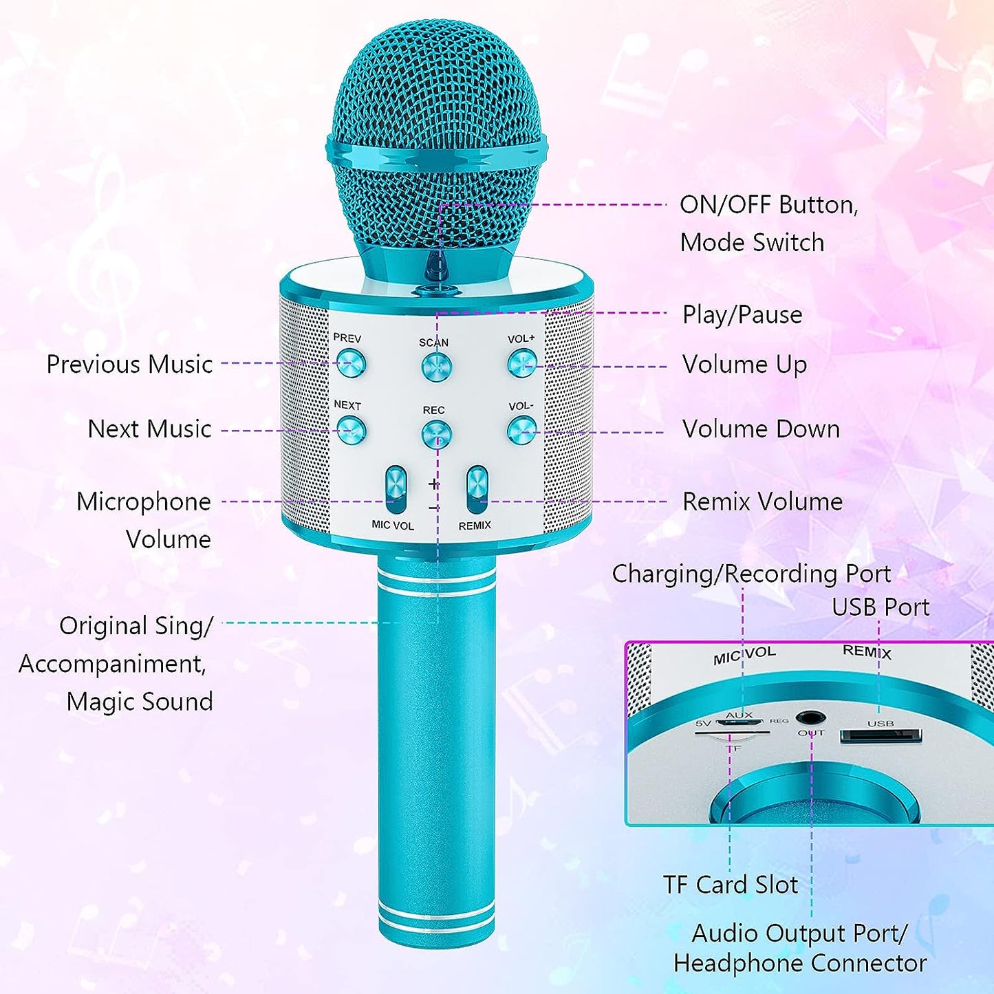 Bluetooth Karaoke Microphone With FM Radio
