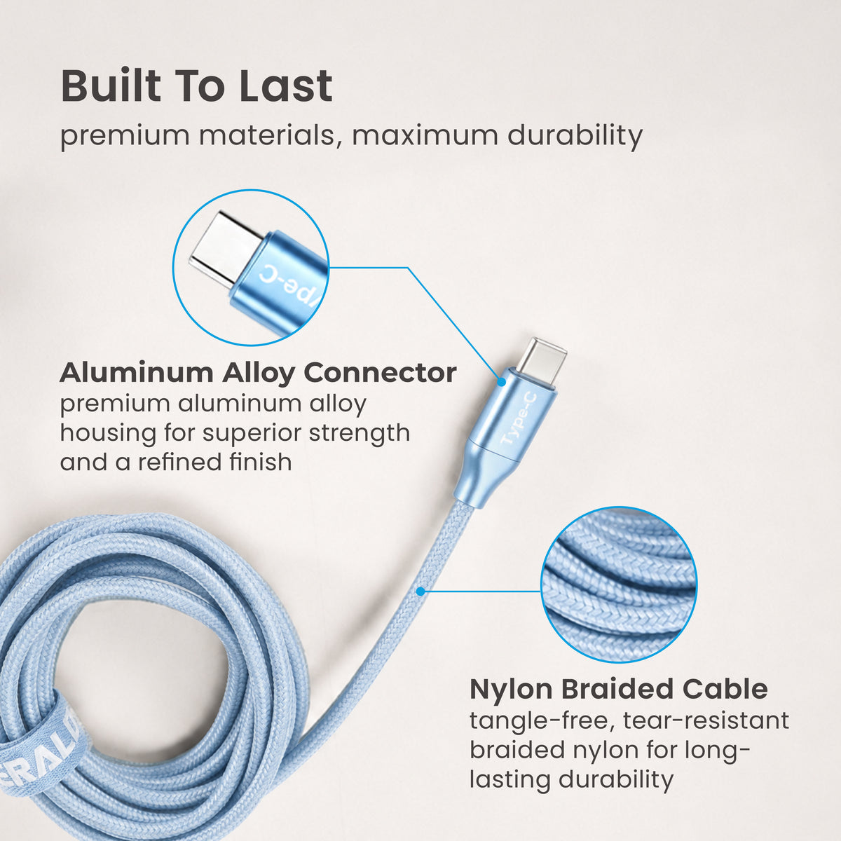 Emerald 10ft Braided USB-A or USB-C to USB-C (Type-C), Fast Charging & Data Syncing Cable