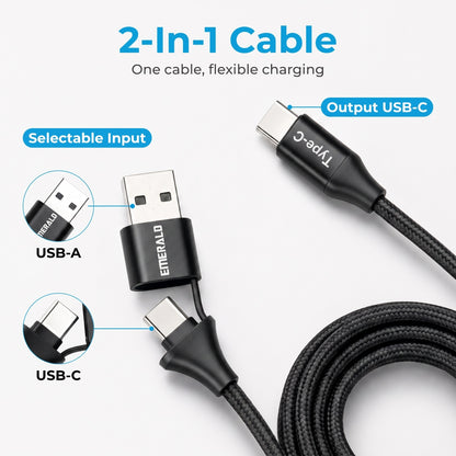 Emerald 10ft Braided USB-A or USB-C to USB-C (Type-C), Fast Charging & Data Syncing Cable