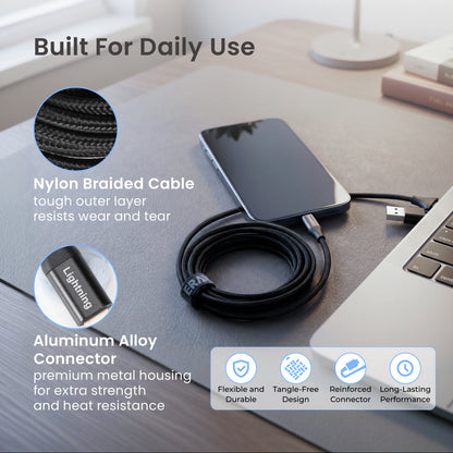 Emerald 10ft Braided USB-A or USB-C to USB-C (Type-C), Fast Charging & Data Syncing Cable