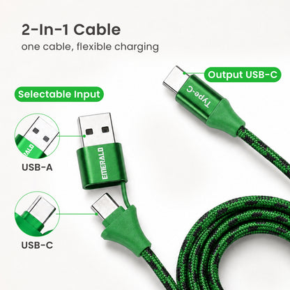 Emerald 10ft Braided USB-A or USB-C to USB-C (Type-C), Fast Charging & Data Syncing Cable
