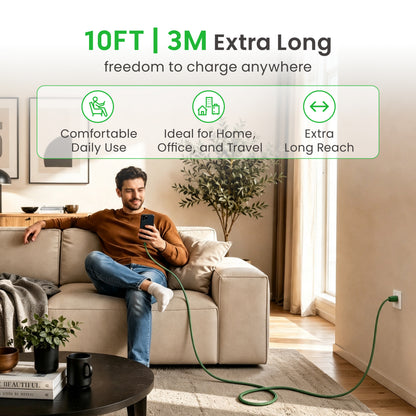 Emerald 10ft Braided USB-A or USB-C to USB-C (Type-C), Fast Charging & Data Syncing Cable