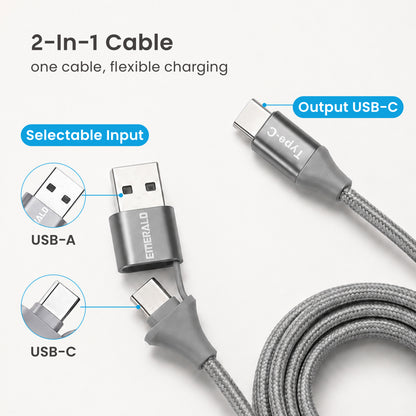 Emerald 10ft Braided USB-A or USB-C to USB-C (Type-C), Fast Charging & Data Syncing Cable