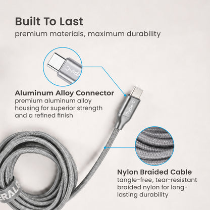 Emerald 10ft Braided USB-A or USB-C to USB-C (Type-C), Fast Charging & Data Syncing Cable