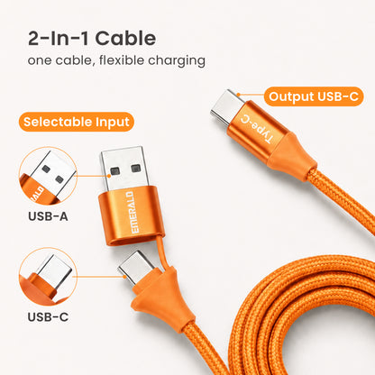 Emerald 10ft Braided USB-A or USB-C to USB-C (Type-C), Fast Charging & Data Syncing Cable