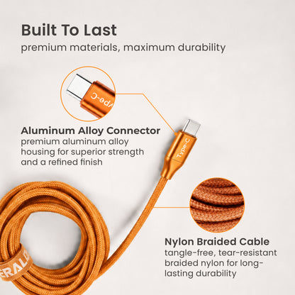 Emerald 10ft Braided USB-A or USB-C to USB-C (Type-C), Fast Charging & Data Syncing Cable