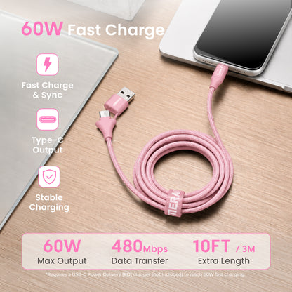 Emerald 10ft Braided USB-A or USB-C to USB-C (Type-C), Fast Charging & Data Syncing Cable