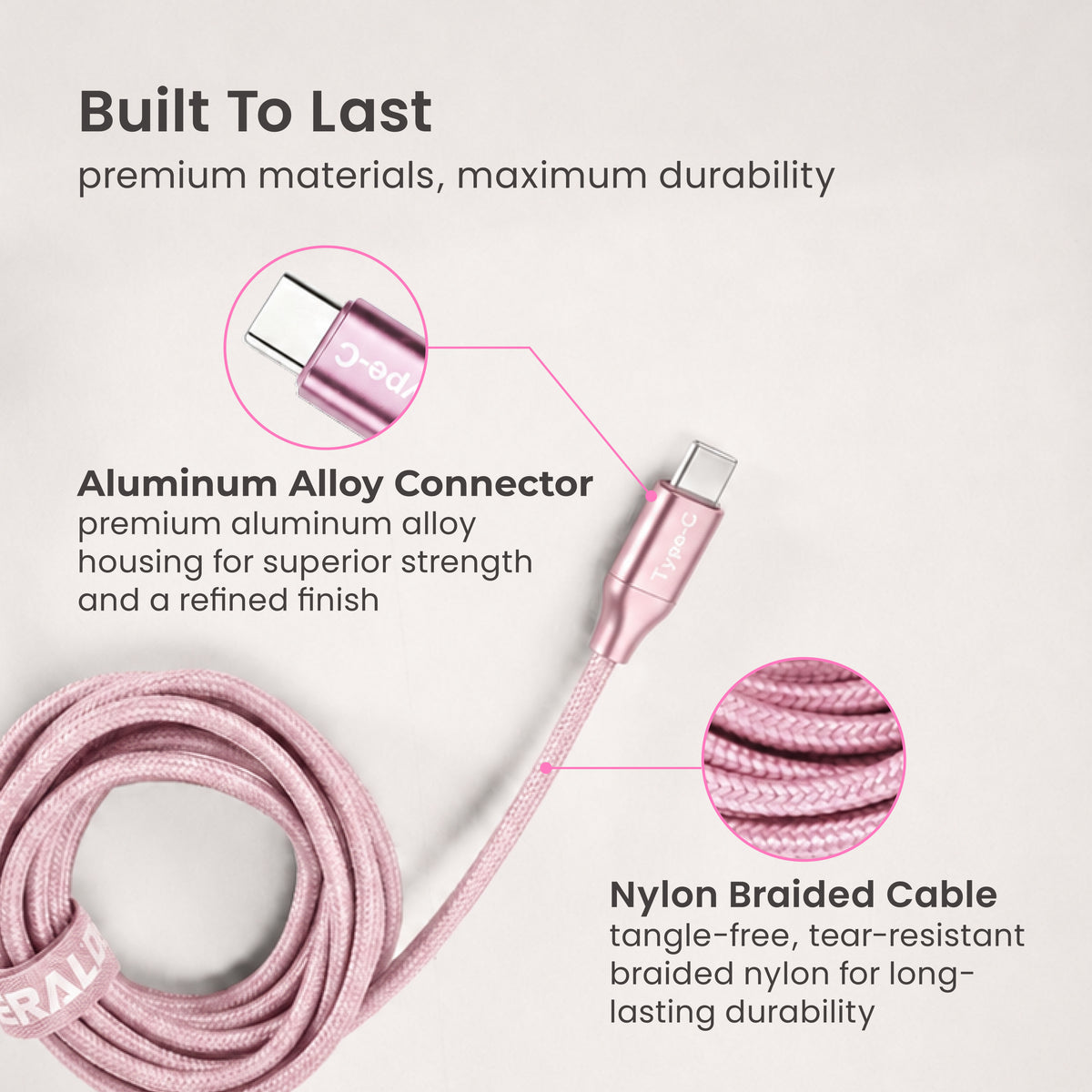 Emerald 10ft Braided USB-A or USB-C to USB-C (Type-C), Fast Charging & Data Syncing Cable