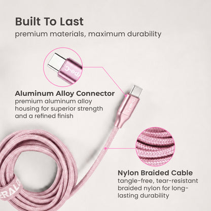 Emerald 10ft Braided USB-A or USB-C to USB-C (Type-C), Fast Charging & Data Syncing Cable