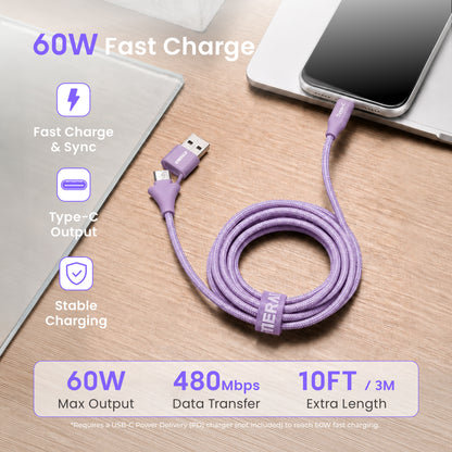 Emerald 10ft Braided USB-A or USB-C to USB-C (Type-C), Fast Charging & Data Syncing Cable