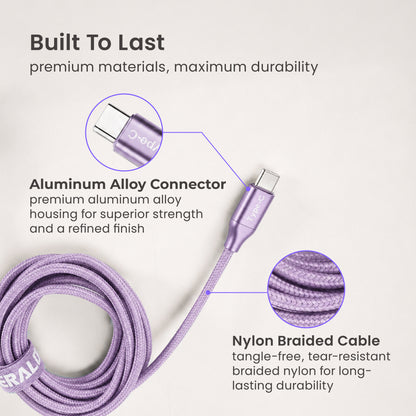 Emerald 10ft Braided USB-A or USB-C to USB-C (Type-C), Fast Charging & Data Syncing Cable