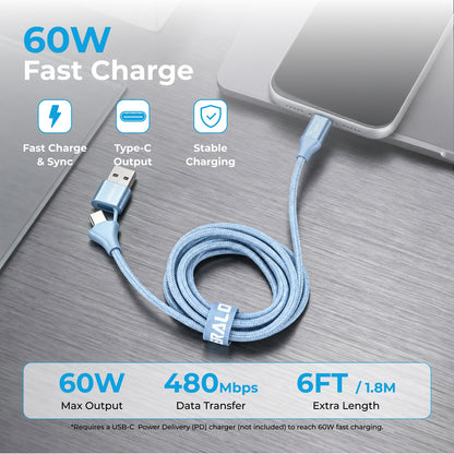 Emerald 6ft Braided USB-A or USB-C to USB-C (Type-C), Fast Charging & Data Syncing Cable