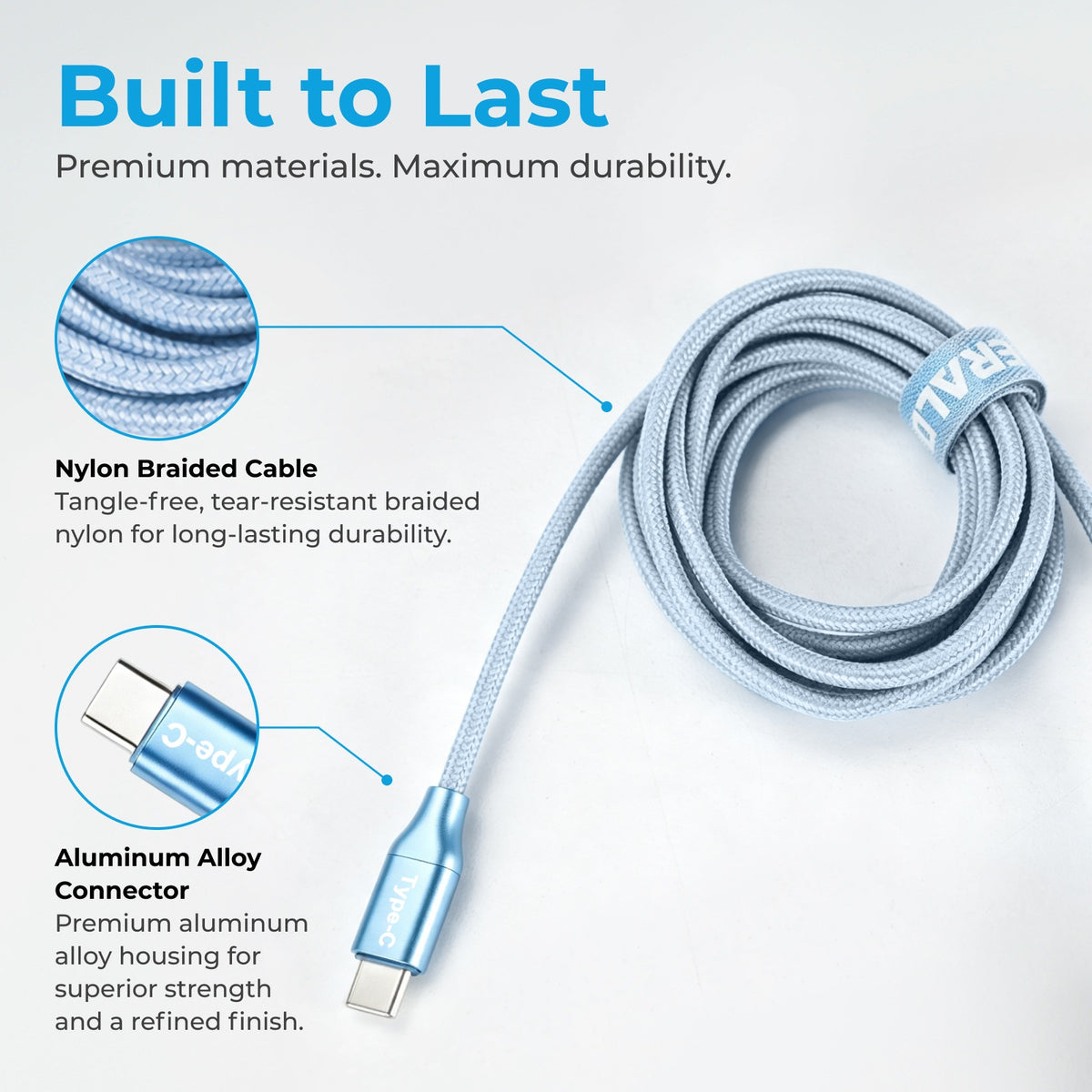 Emerald 6ft Braided USB-A or USB-C to USB-C (Type-C), Fast Charging & Data Syncing Cable