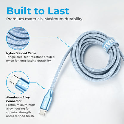 Emerald 6ft Braided USB-A or USB-C to USB-C (Type-C), Fast Charging & Data Syncing Cable