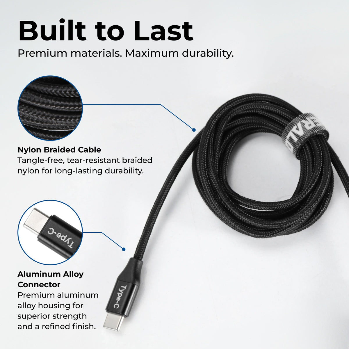 Emerald 6ft Braided USB-A or USB-C to USB-C (Type-C), Fast Charging & Data Syncing Cable