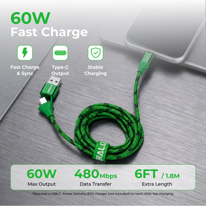 Emerald 6ft Braided USB-A or USB-C to USB-C (Type-C), Fast Charging & Data Syncing Cable