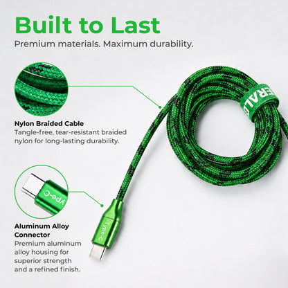 Emerald 6ft Braided USB-A or USB-C to USB-C (Type-C), Fast Charging & Data Syncing Cable