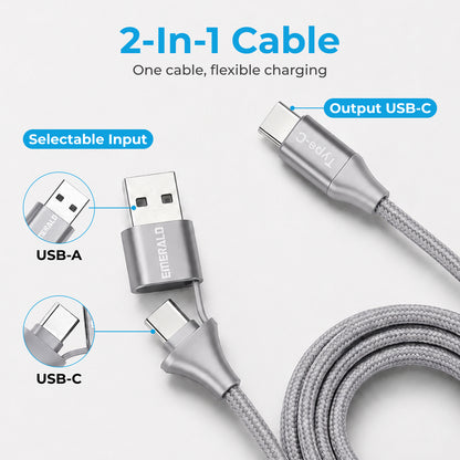 Emerald 6ft Braided USB-A or USB-C to USB-C (Type-C), Fast Charging & Data Syncing Cable
