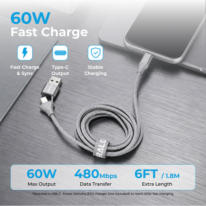 Emerald 6ft Braided USB-A or USB-C to USB-C (Type-C), Fast Charging & Data Syncing Cable