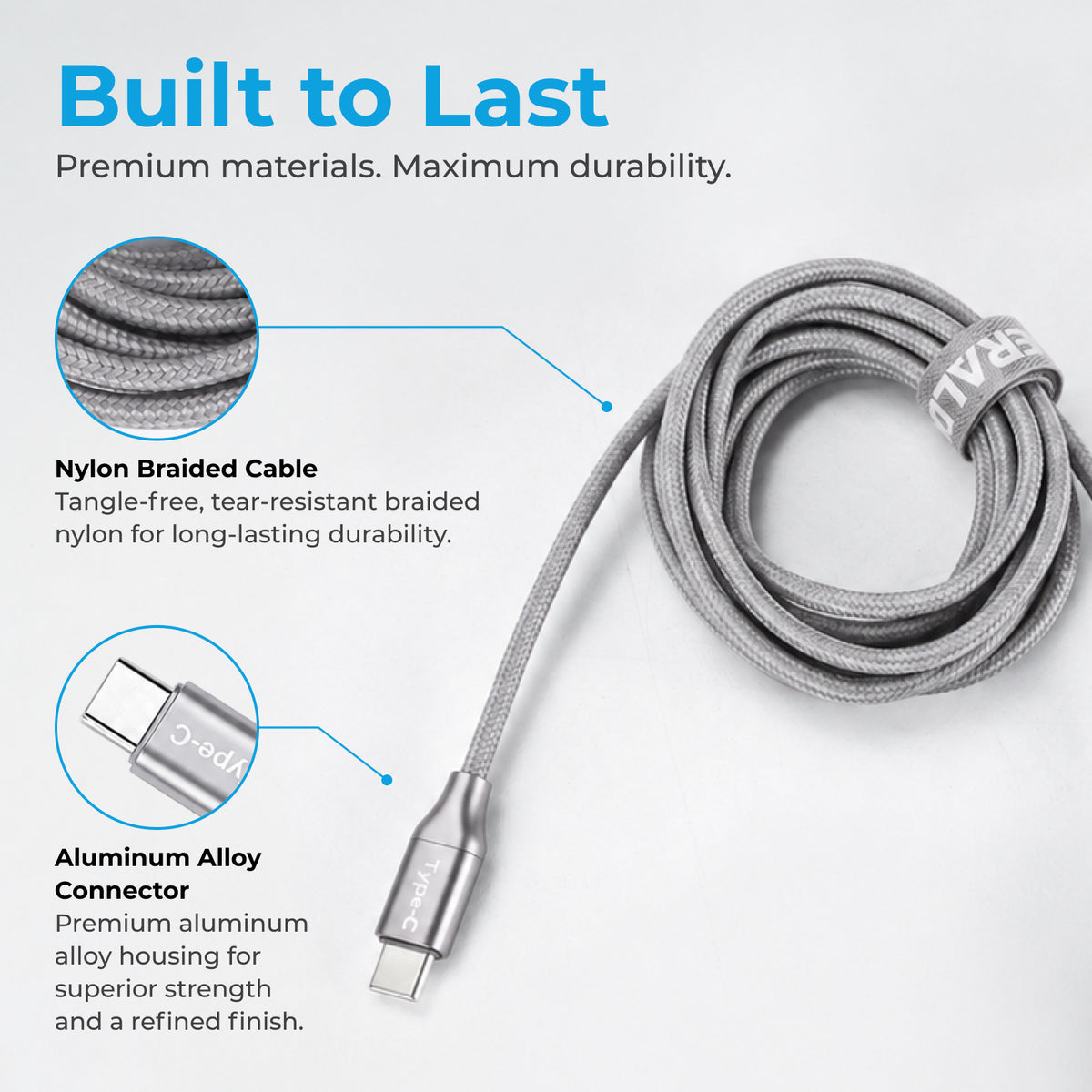 Emerald 6ft Braided USB-A or USB-C to USB-C (Type-C), Fast Charging & Data Syncing Cable