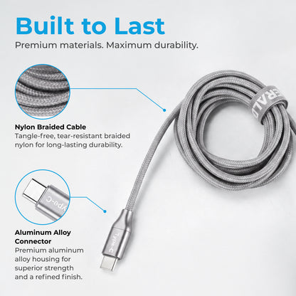 Emerald 6ft Braided USB-A or USB-C to USB-C (Type-C), Fast Charging & Data Syncing Cable