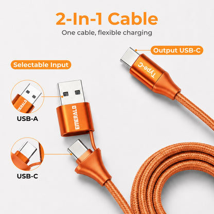 Emerald 6ft Braided USB-A or USB-C to USB-C (Type-C), Fast Charging & Data Syncing Cable
