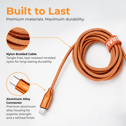 Emerald 6ft Braided USB-A or USB-C to USB-C (Type-C), Fast Charging & Data Syncing Cable