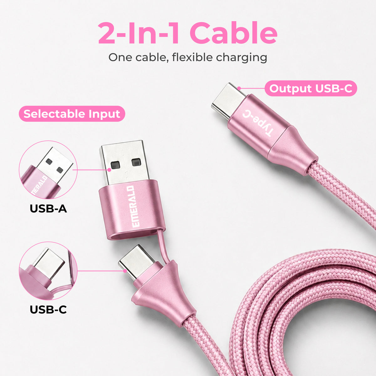 Emerald 6ft Braided USB-A or USB-C to USB-C (Type-C), Fast Charging & Data Syncing Cable